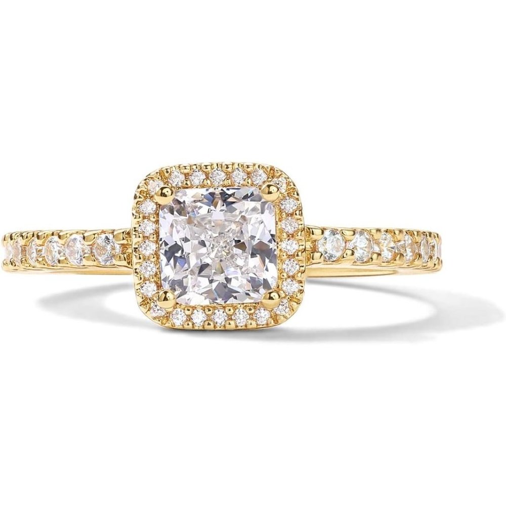 💫 Women Yellow Square Round Rings 14K Plated Halo Heart Promise Fashion Jewelry